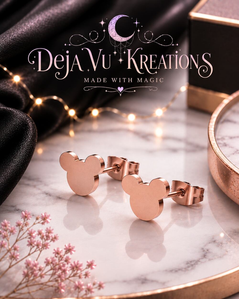 Rose Gold Stainless Steel Mickey Mouse Silhouette Stud Earrings